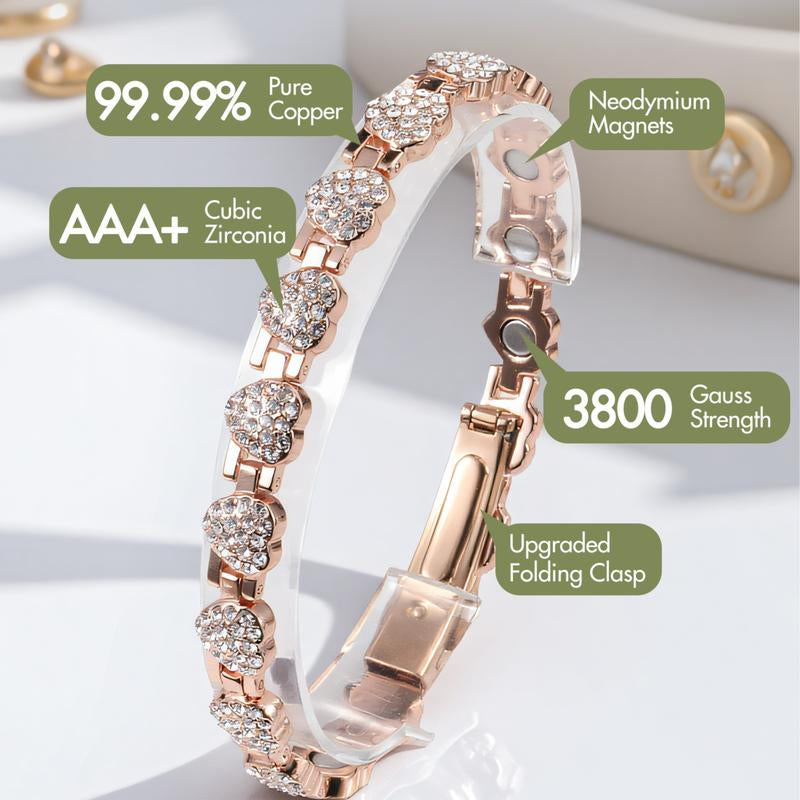 Feraco Pure Copper Bracelets for Women Ultra Strength Magnetic Bracelet with 3800 Gauss Magnets & Sparkling Cubic Zirconia Adjustable Charm Bracelet