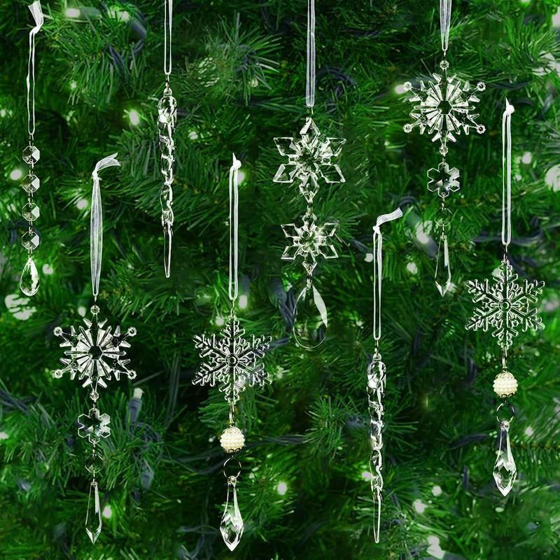 Limited Christmas Sale: 18Pcs Crystal Ornaments for Christmas Tree Winter New Year Party Supplies Set Snowflake