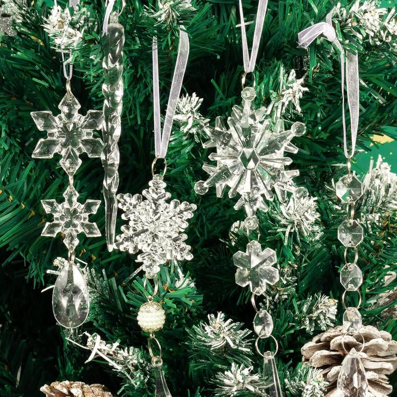 Limited Christmas Sale: 18Pcs Crystal Ornaments for Christmas Tree Winter New Year Party Supplies Set Snowflake
