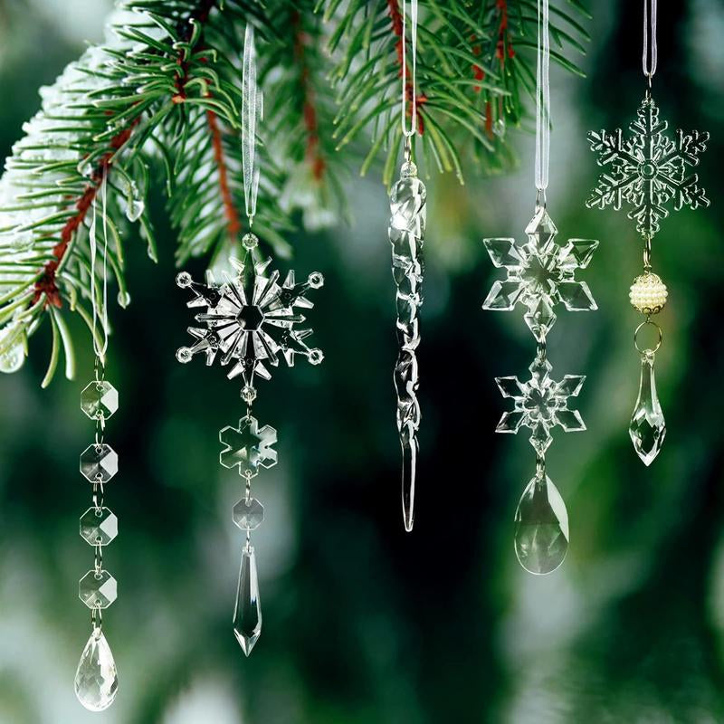 Limited Christmas Sale: 18Pcs Crystal Ornaments for Christmas Tree Winter New Year Party Supplies Set Snowflake
