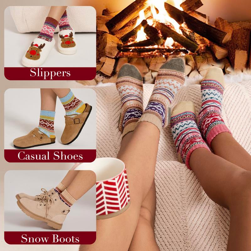 Tournesol Wool Blend Warm Socks Soft Cozy Fit One Size US 5-9 Women'S Crew Length Thermal Socks 5-Pack Gift Box for Winter Indoor Outdoor Use Womenswear 015