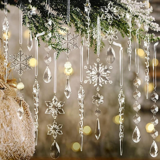 Limited Christmas Sale: 18Pcs Crystal Ornaments for Christmas Tree Winter New Year Party Supplies Set Snowflake