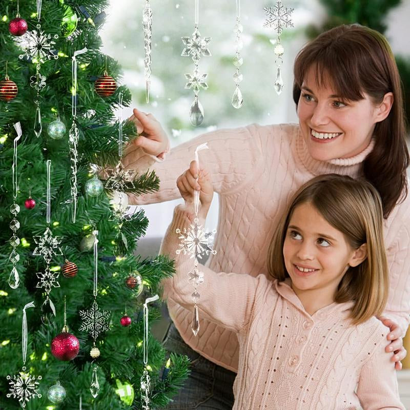 Limited Christmas Sale: 18Pcs Crystal Ornaments for Christmas Tree Winter New Year Party Supplies Set Snowflake