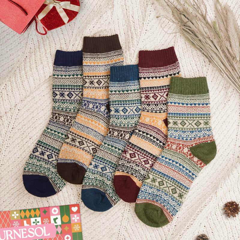 Tournesol Wool Blend Warm Socks Soft Cozy Fit One Size US 5-9 Women'S Crew Length Thermal Socks 5-Pack Gift Box for Winter Indoor Outdoor Use Womenswear 015