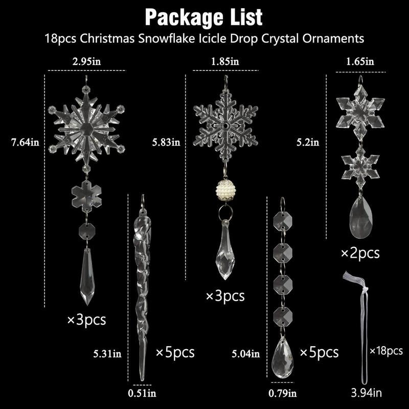 Limited Christmas Sale: 18Pcs Crystal Ornaments for Christmas Tree Winter New Year Party Supplies Set Snowflake